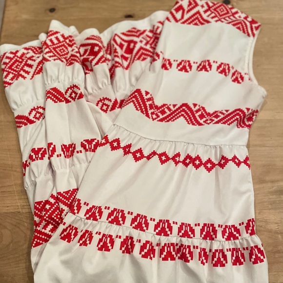 Southwestern Aztec Tribal tiered Ruffled Maxi Dress Swim Cover M/L - Picture 2 of 9